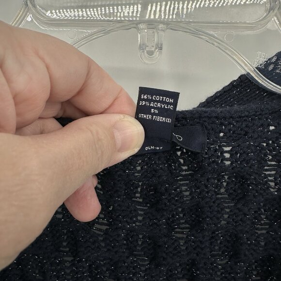 LANDS END cardigan sweater cable knit metallic chunky cotton preppy blue plus 2X - Picture 6 of 6